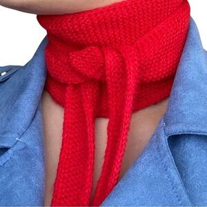 Hand Knitted Red Sophie Scarf Cashmere blend Retro Boho Holiday Gift